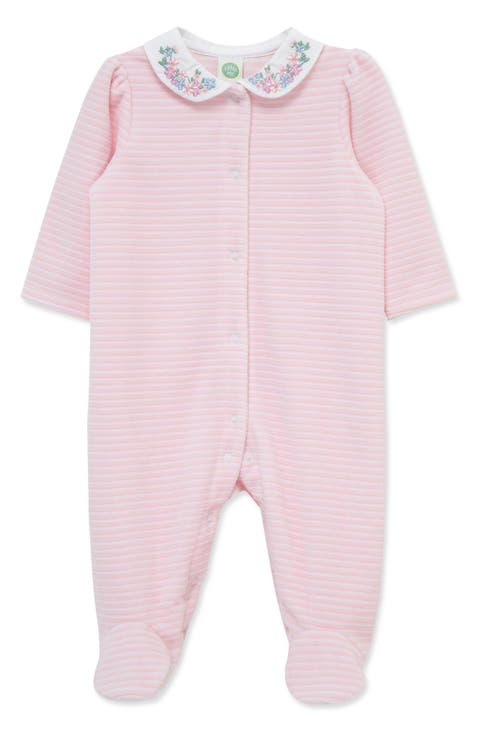 Floral Collar Velour Footie (Baby)