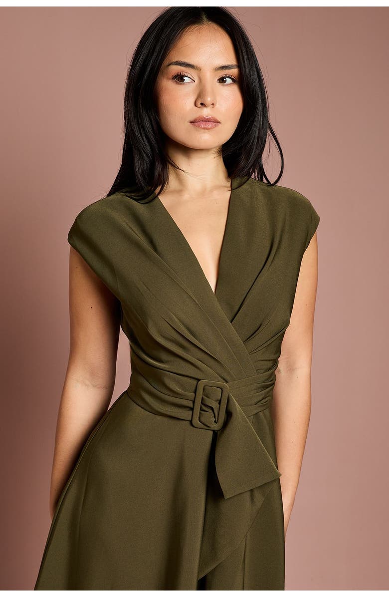 Coast Petite Belted Crepe Dress, Alternate, color, Olive