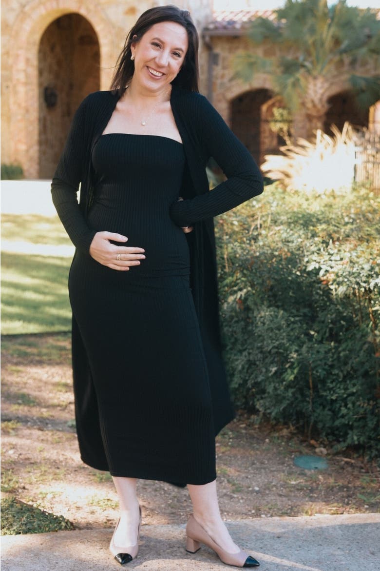 Ribbed Sleeveless Dress Cardigan Set, Alternate, color, Black