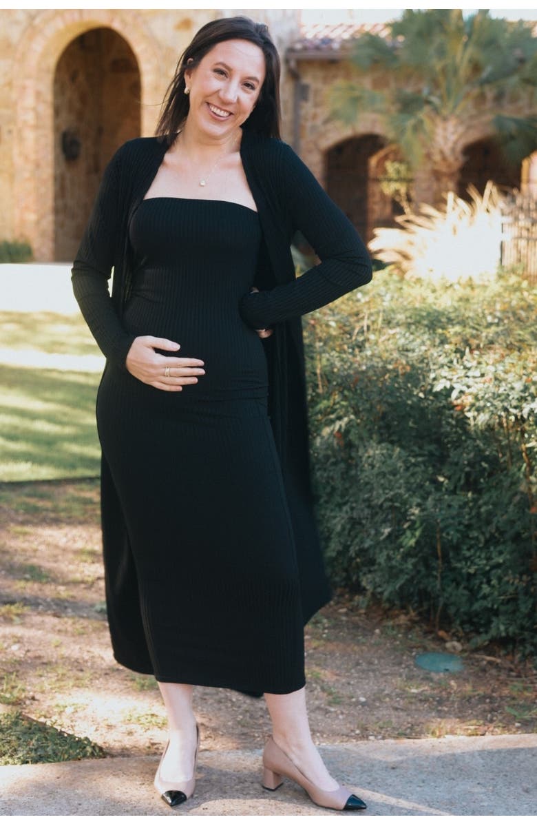 PinkBlush Ribbed Sleeveless Dress Cardigan Set, Alternate, color, Black