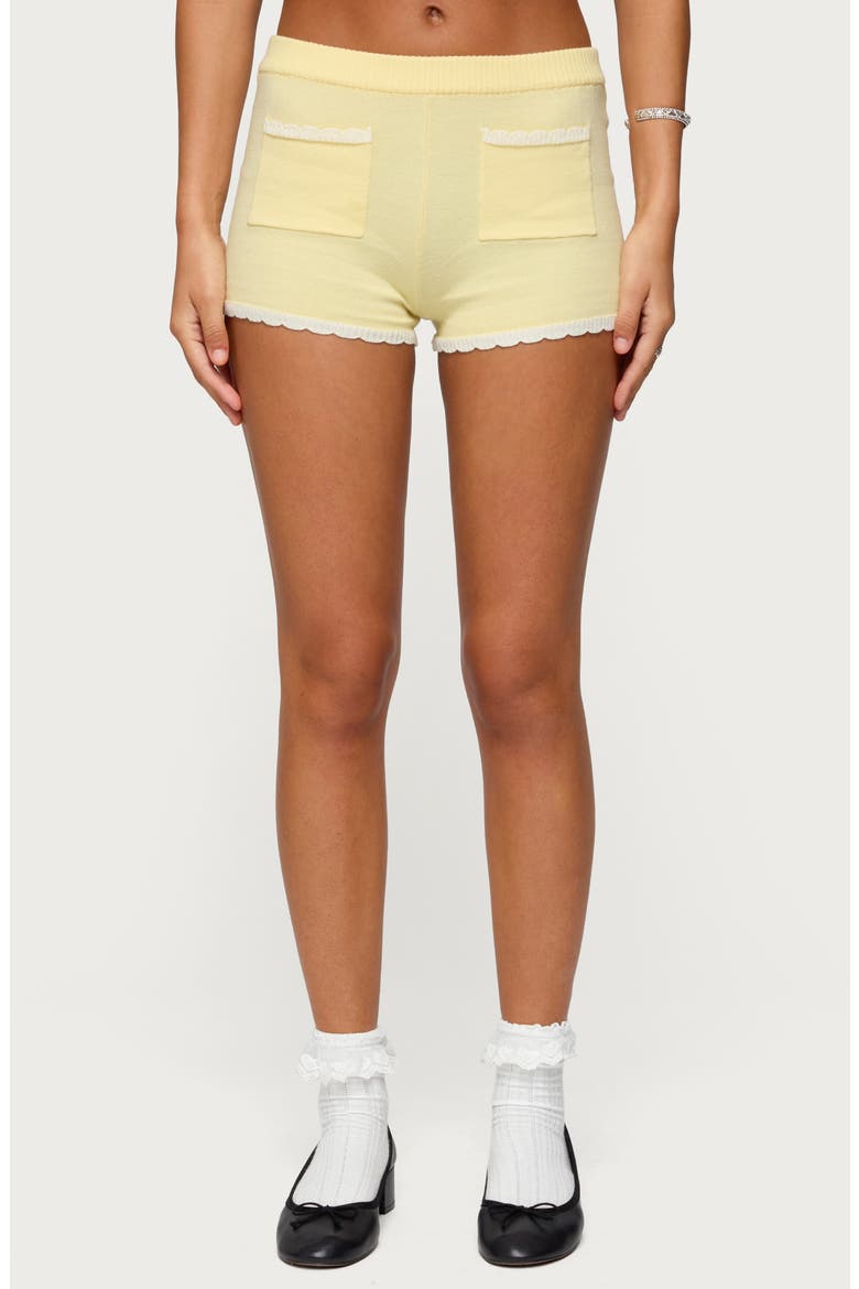 Leila Scalloped Knit Shorts, Main, color, YELLOW