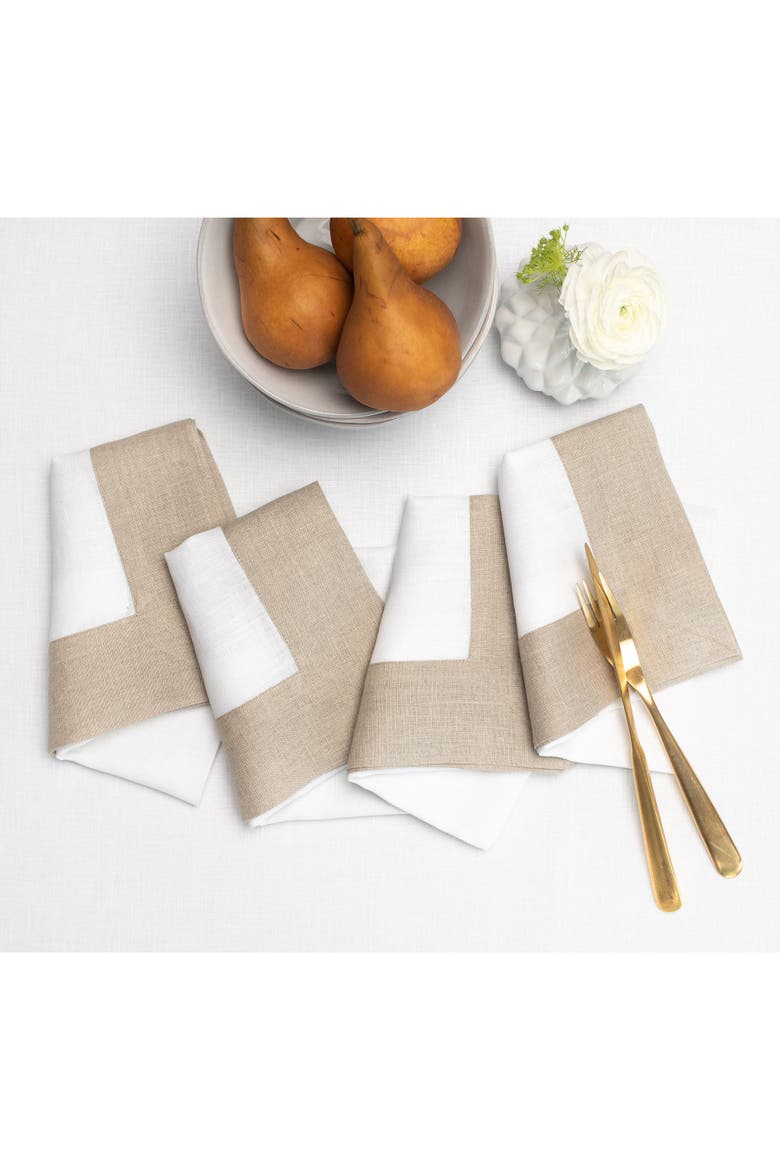Linen Dinner Napkins Set of 4, 20 x 20" - Contempo, Main, color, Natural and White