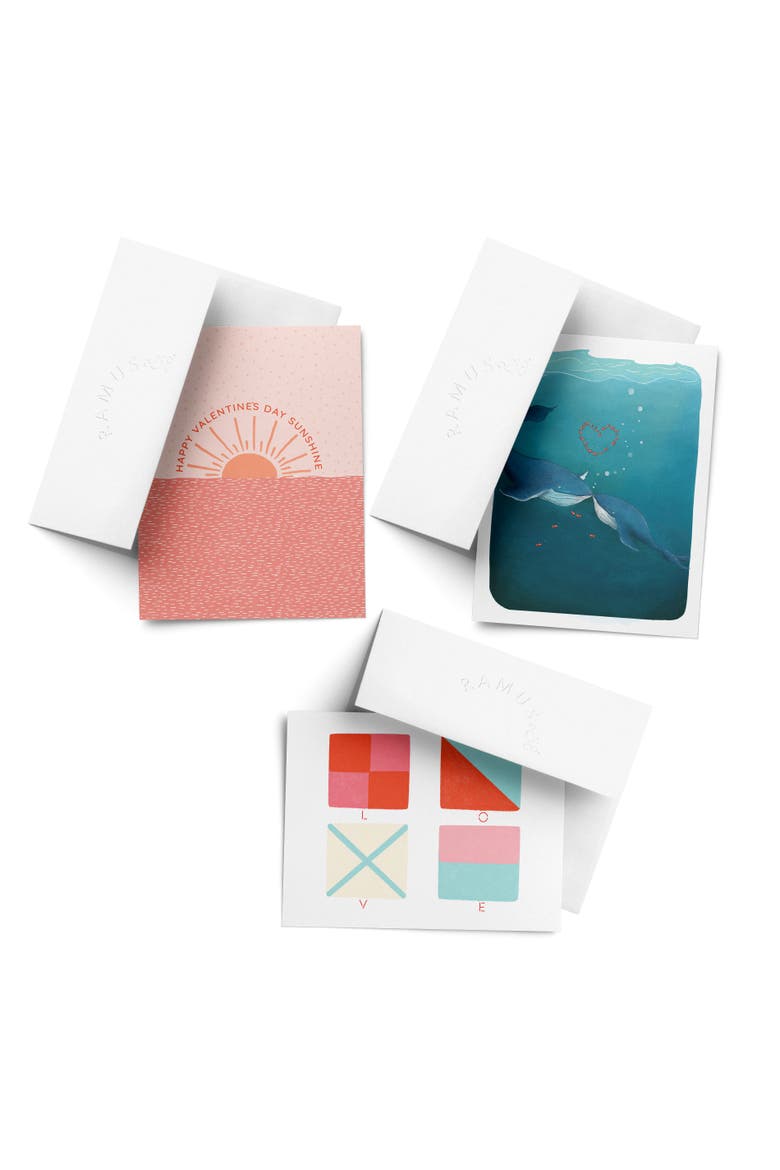 Love/Valentine's Assorted Greeting Card Pack (3ct) "LOVE Nautical Flags, Sunshine Valentine, Whales", Main, color, Multi-Pack