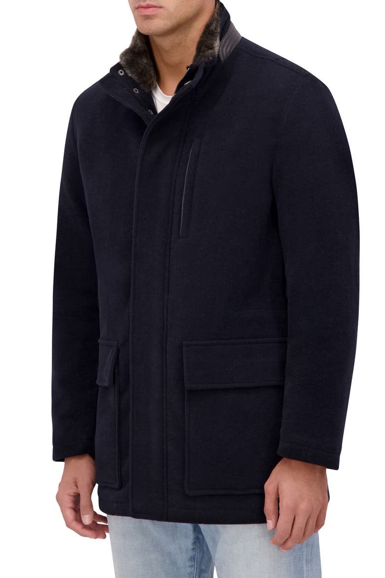 Wool Blend Faux Fur Lined Stand Collar Jacket, Alternate, color, NAVY