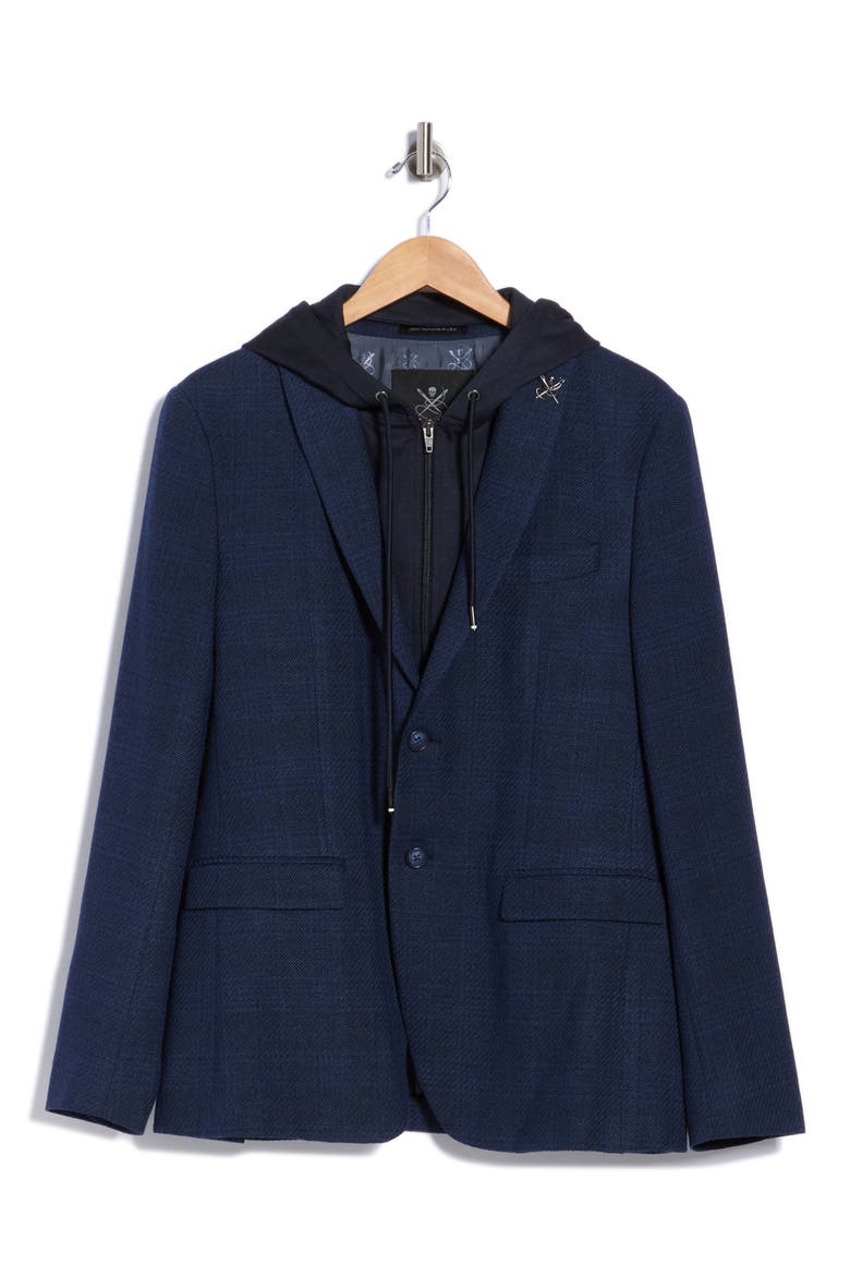 Plaid Wool Blend Sport Coat, Main, color, NAVY