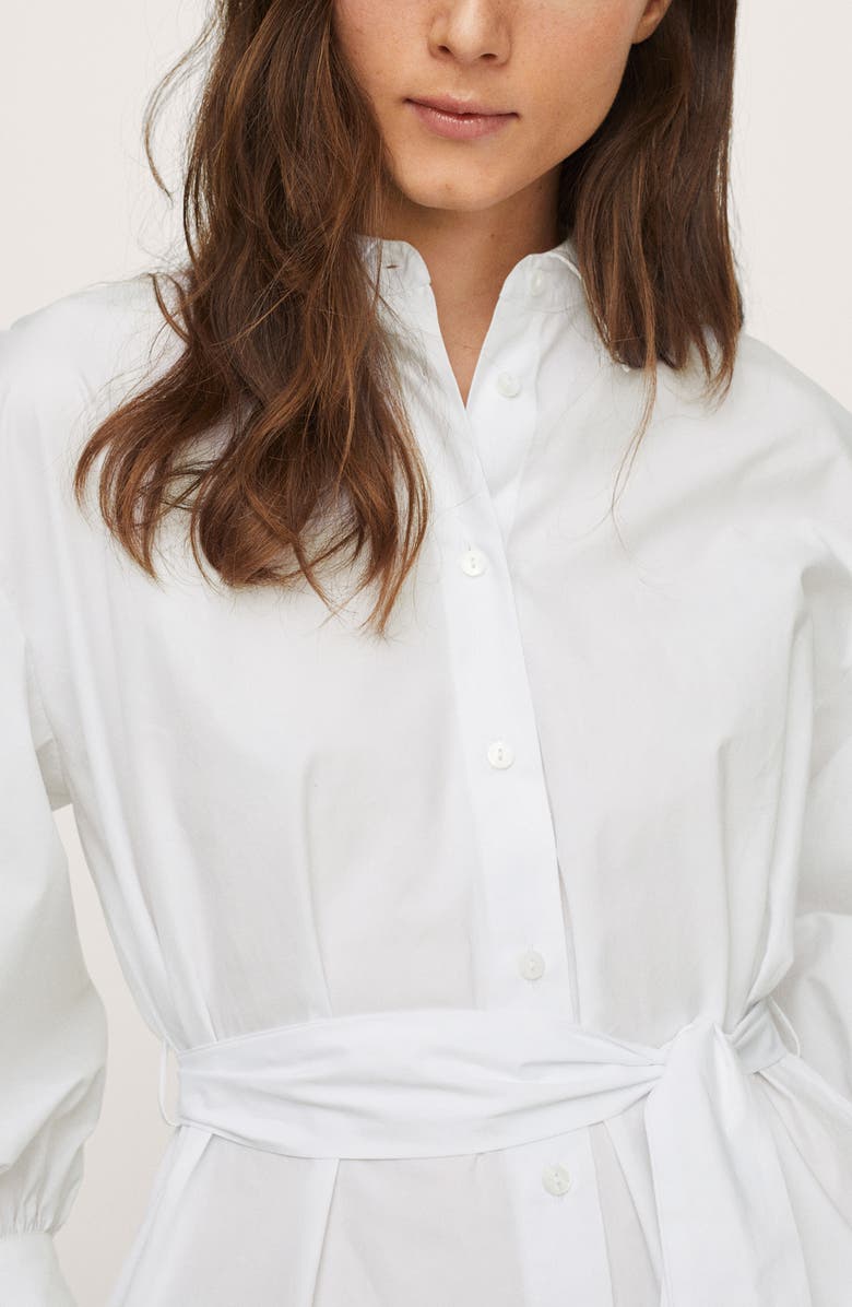 MANGO Long Sleeve Belted Cotton Shirtdress, Alternate, color,