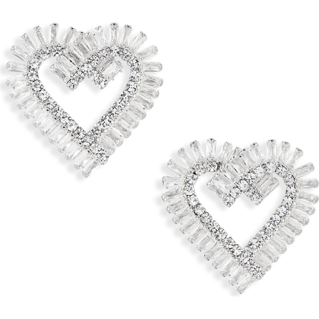 Tasha Cubic Zirconia & Crystal Heart Stud Earrings In Sliver