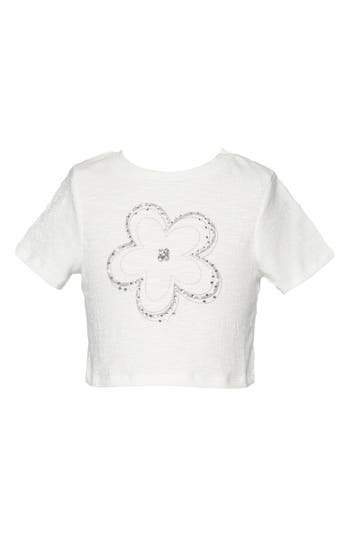 HANNAH BANANA HANNAH BANANA KIDS' EMBELLISHED FLOWER GRAPHIC CROP T-SHIRT