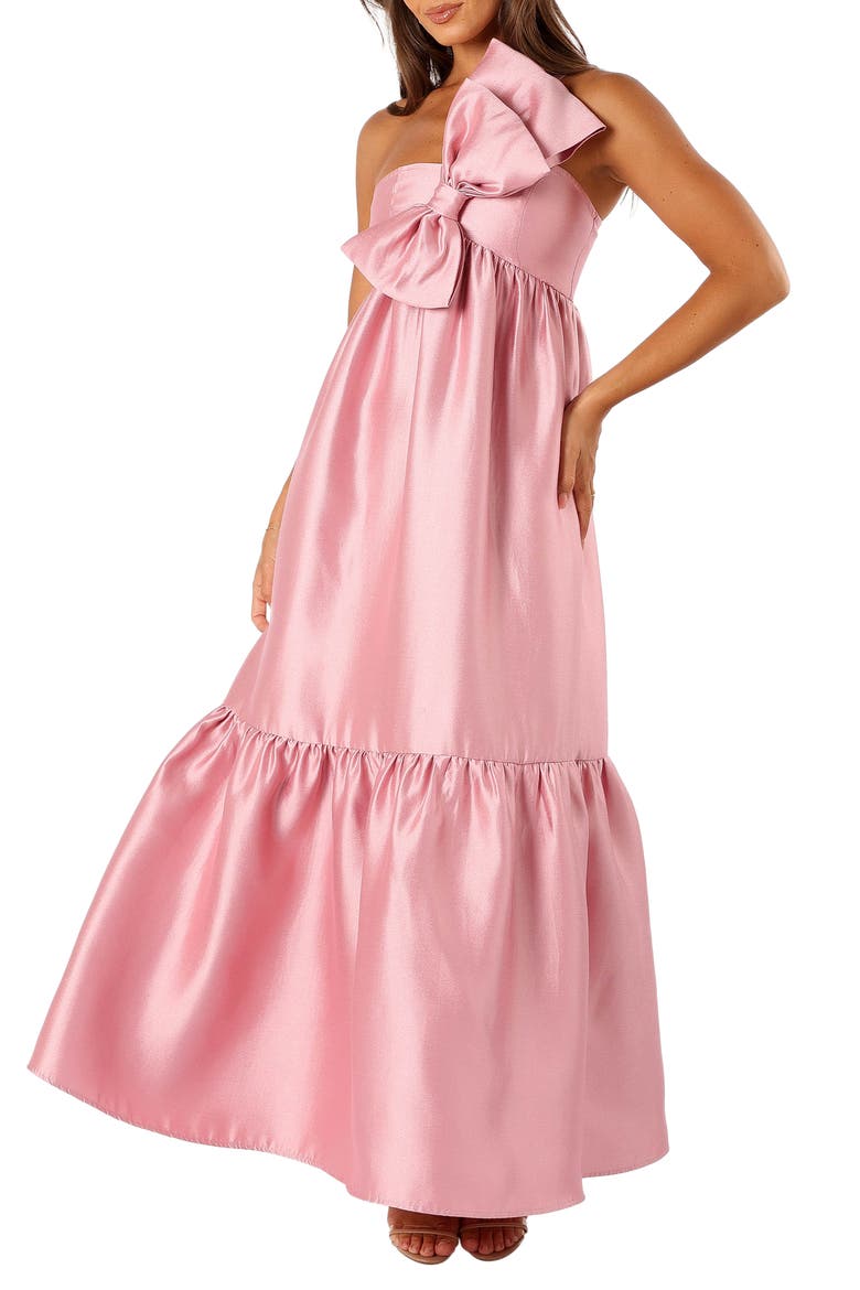 Betina Bow One-Shoulder Gown, Main, color, DUSTY ROSE