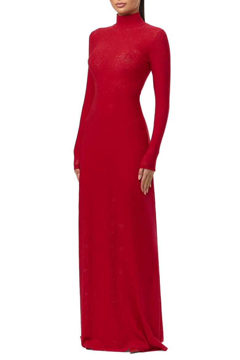 Mock Neck Long Sleeve Lace Maxi Dress, Alternate, color, RUBY RED