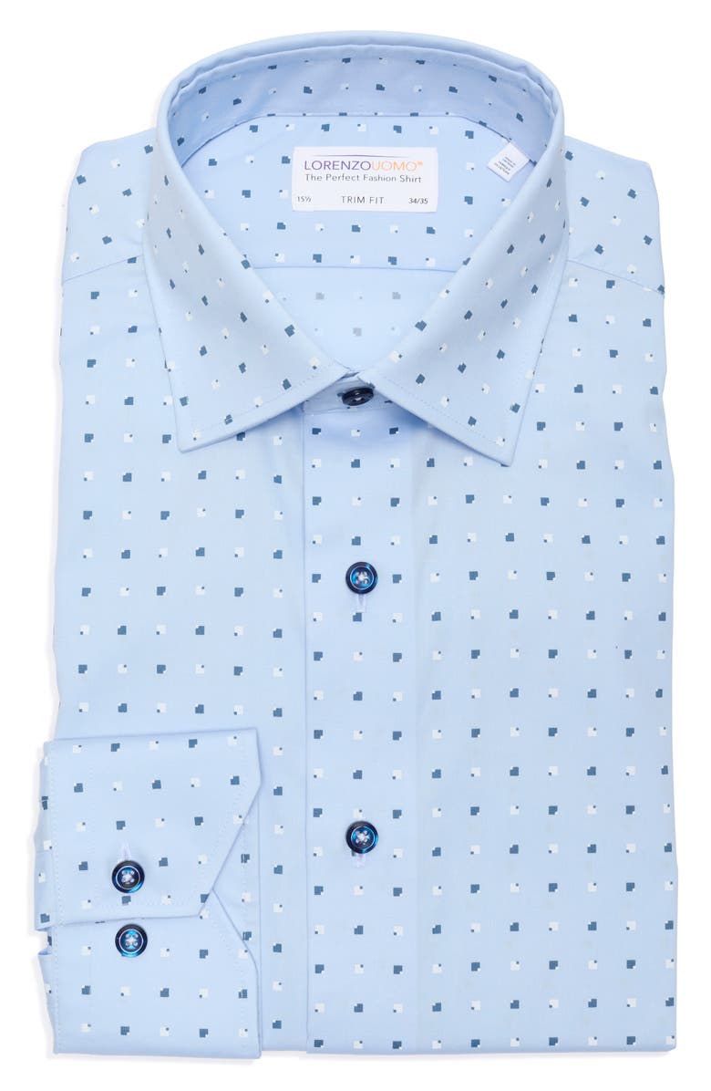 Lorenzo Uomo Print Trim Fit Dress Shirt, Alternate, color, Light Blue