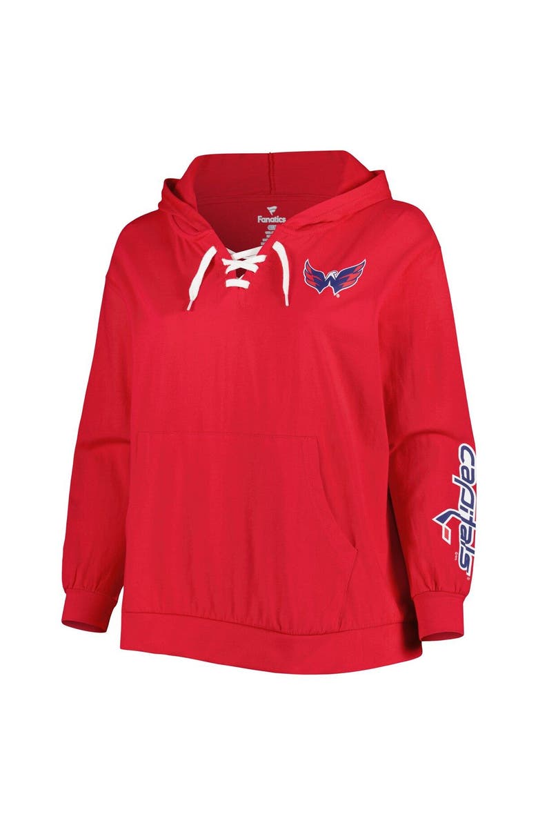 PROFILE Women's Red Washington Capitals Plus Size Lace-Up Pullover Hoodie, Alternate, color, Red