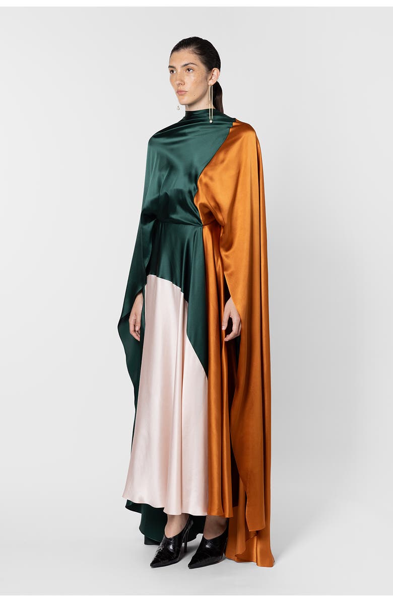 Roksanda Andromeda Draped Dress, Alternate, color, Forest / Cinnamon / Rose