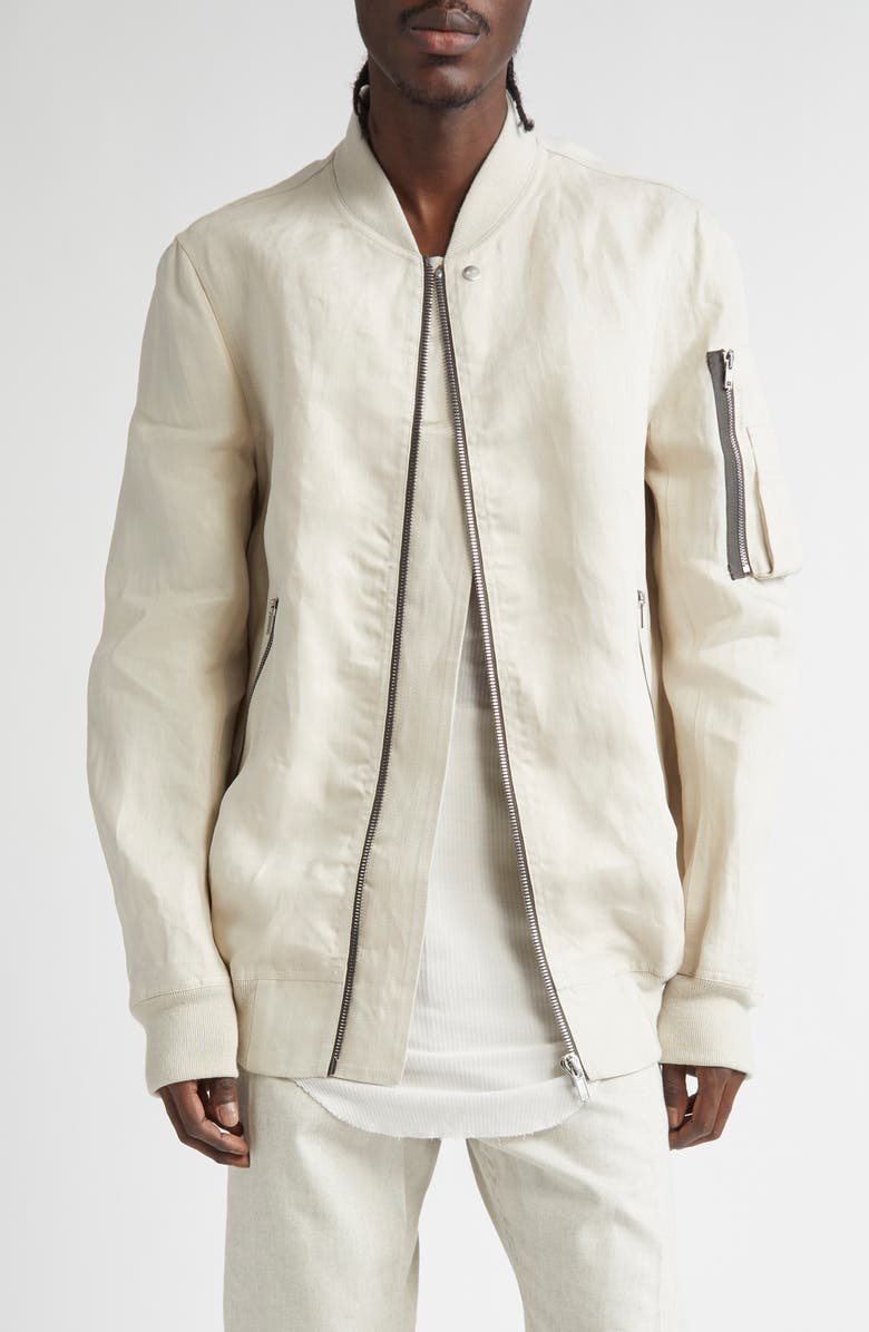 Rick Owens Hollywood Classic Linen Twill Flight Jacket, Main, color, 