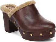 Veronica Beard Larken Leather Clog with Genuine Shearling Trim