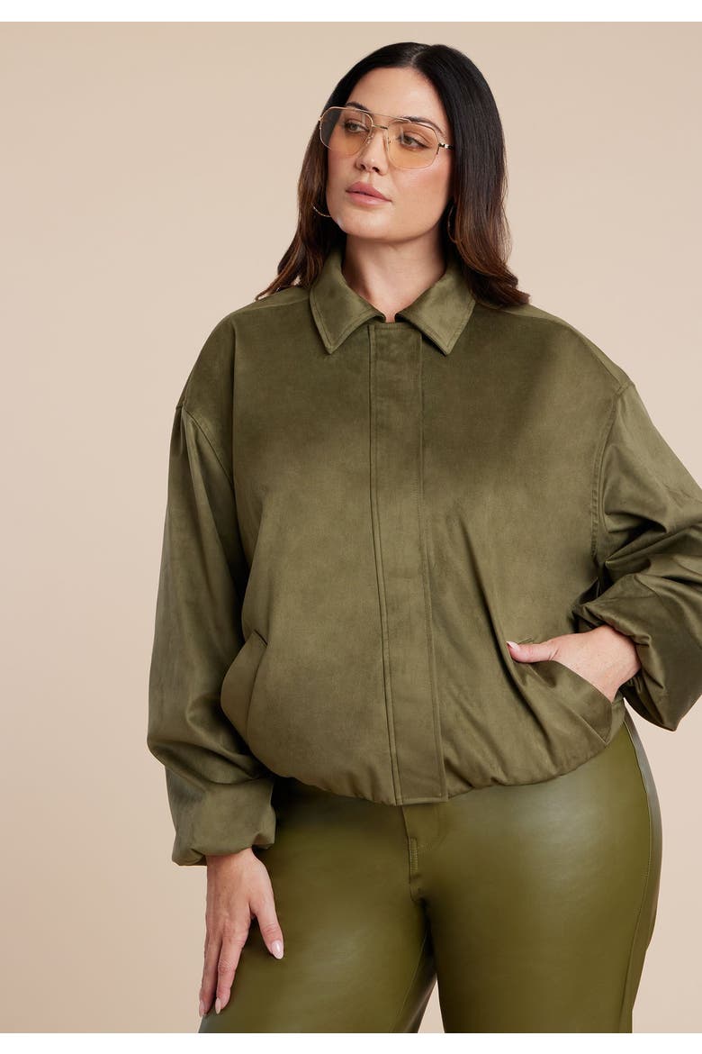 Faux Suede Bomber Jacket, Alternate, color, BURNT OLIVE