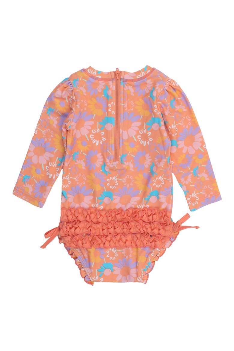 Coral Floral One-Piece Rashguard Swimsuit, Alternate, color, ORANGE