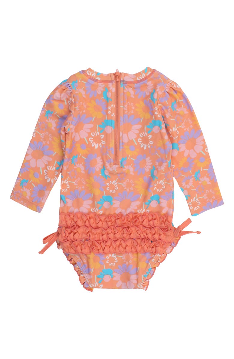 RuffleButts Coral Floral One-Piece Rashguard Swimsuit, Alternate, color, Orange