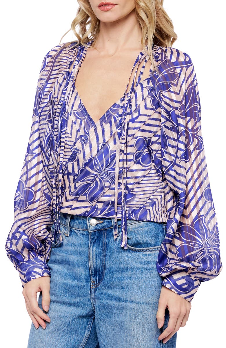 CIEBON Betty Print Split Neck Top, Alternate, color, Navy