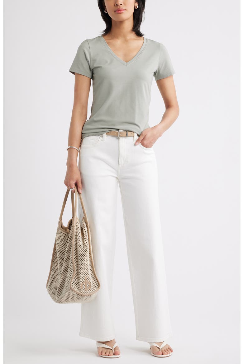 Everyday V-Neck Pima Cotton Blend T-Shirt, Alternate, color, GREEN CHAPARRAL
