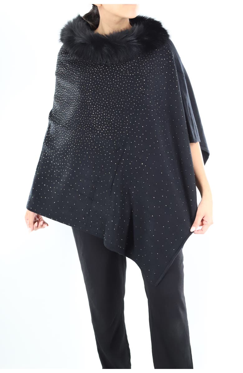 La Fiorentina Embellished Poncho with Faux Fur Collar, Main, color,