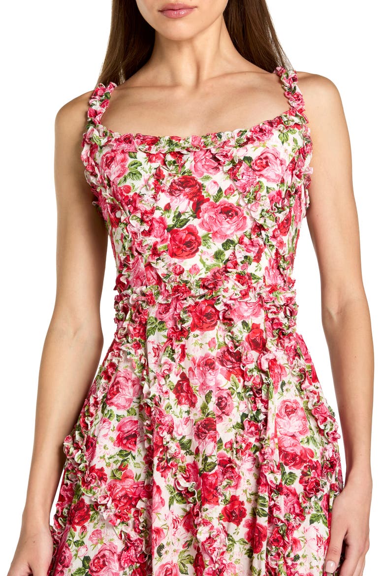 Ruffle Scoop Neck Floral A-Line Dress, Alternate, color, Pink Multi