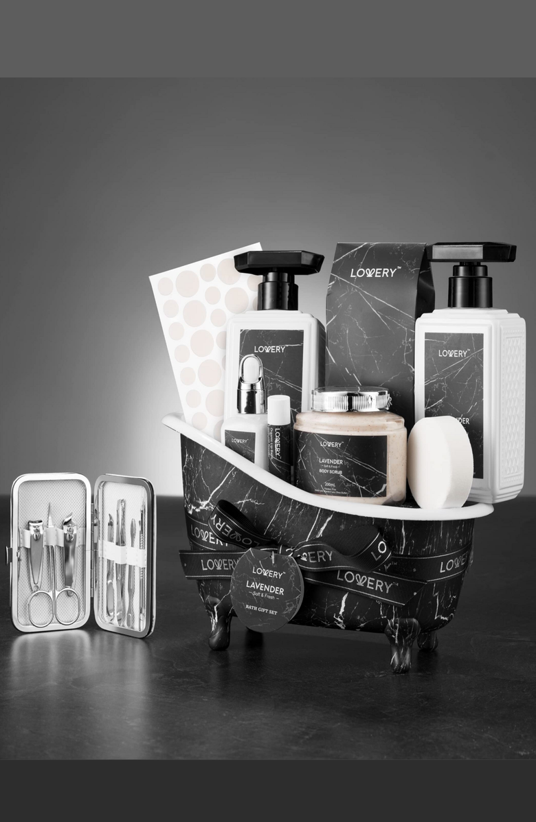 Lovery Lavender 18-Piece Birthday Gift Basket, Alternate, color, Black Marble