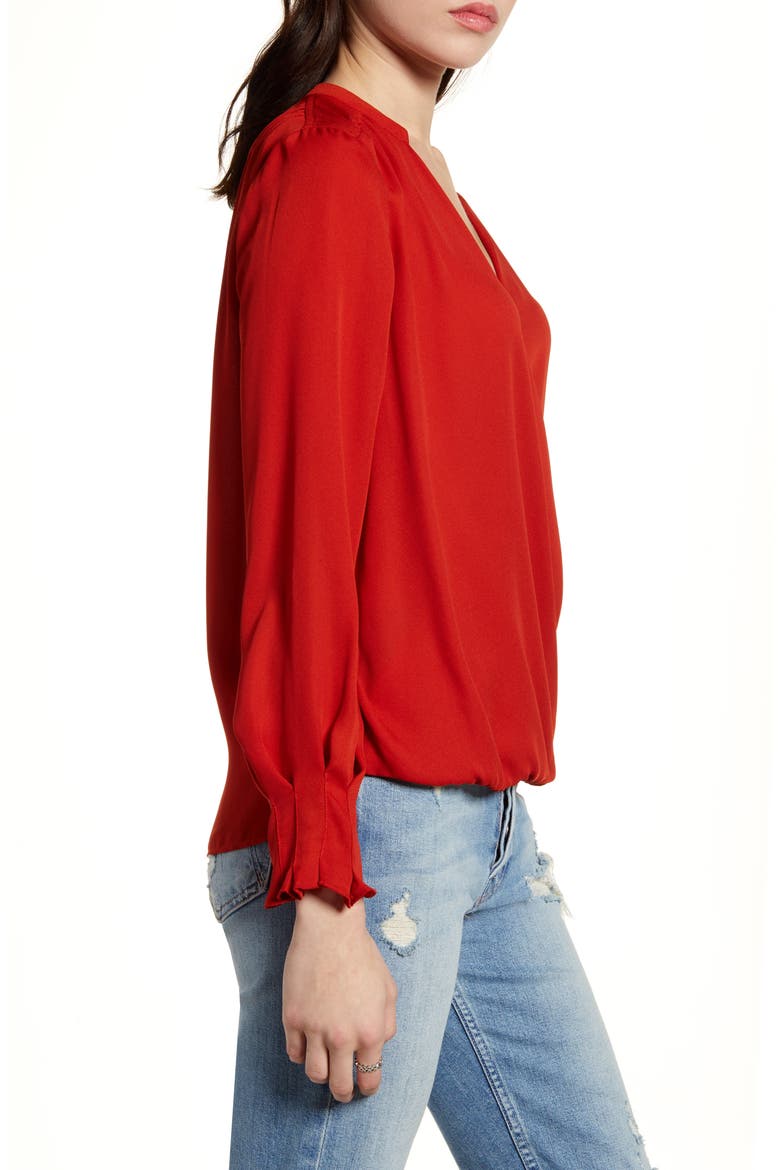 Wrap Look Blouse, Alternate, color, BRICK