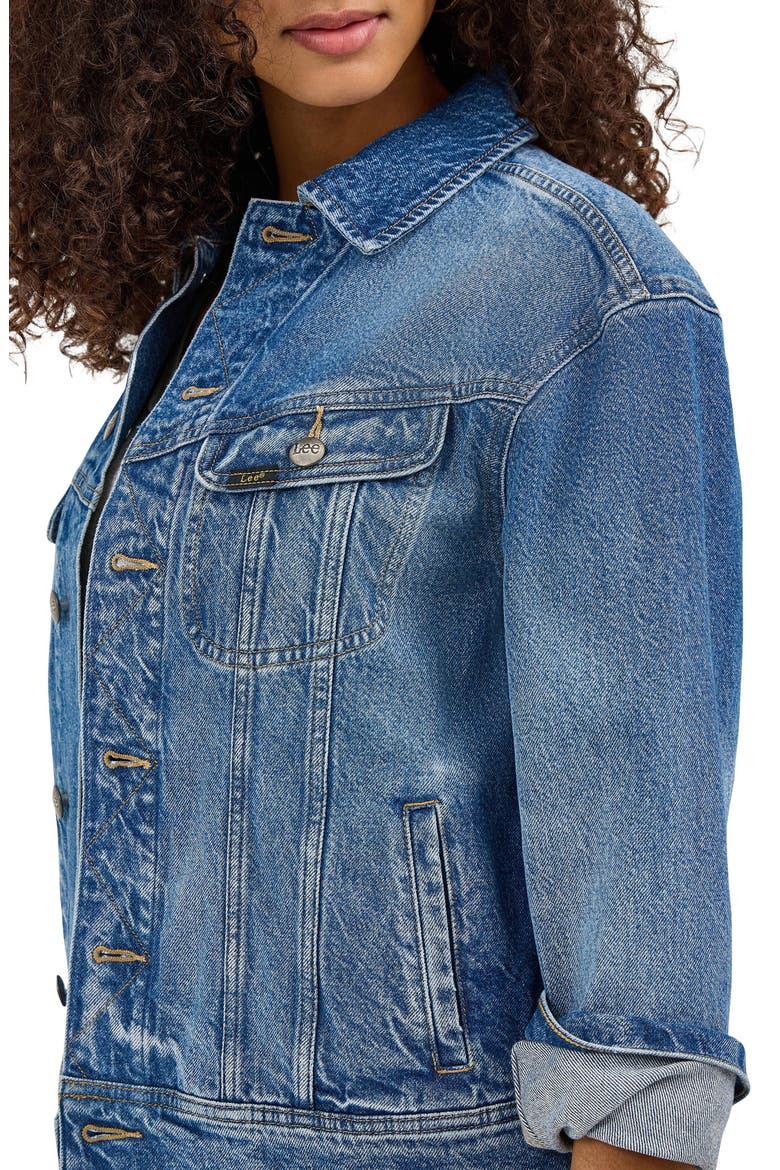 Loose Rider Denim Trucker Jacket, Alternate, color, MID CHAPTER