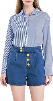 English Factory Colorblock Stripe Long Sleeve Button-Up Shirt