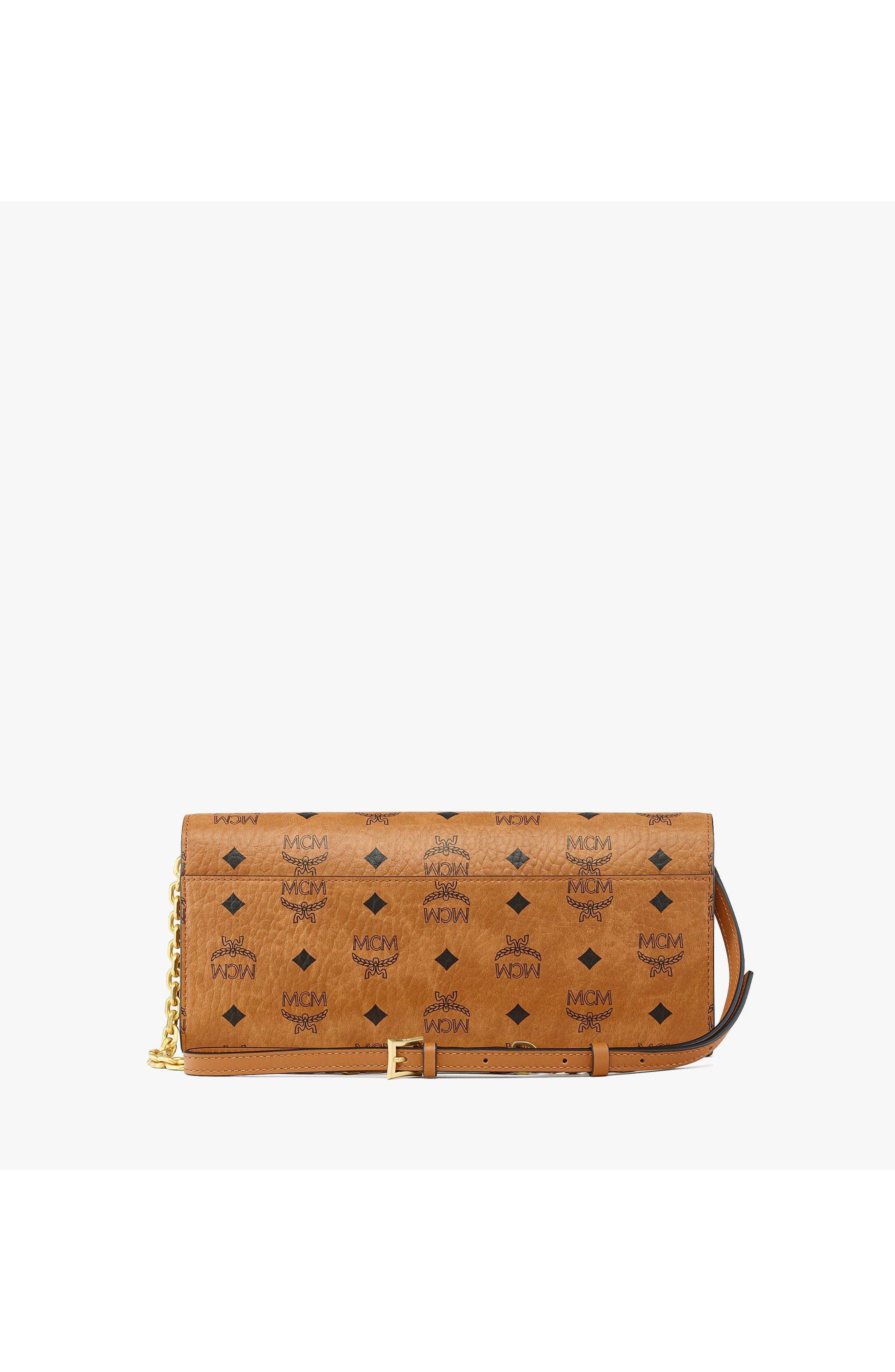 Small Diamond Clutch in Visetos Leather Mix, Alternate, color, Cognac
