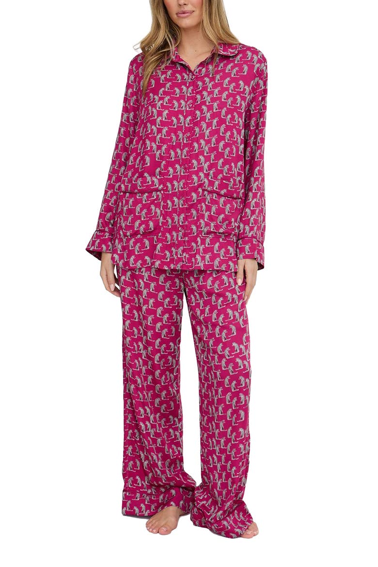 Evie Long Sleeve Print Pajama Set, Alternate, color, Magenta