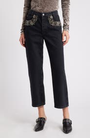FRAME The Beaded Hang Cropped Straight Leg Jeans