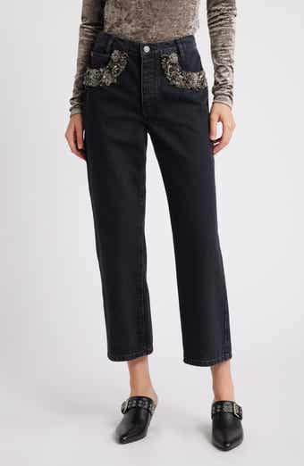 FRAME The Beaded Hang Cropped Straight Leg Jeans