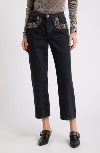 Frame The Beaded Hang Cropped Straight Leg Jeans