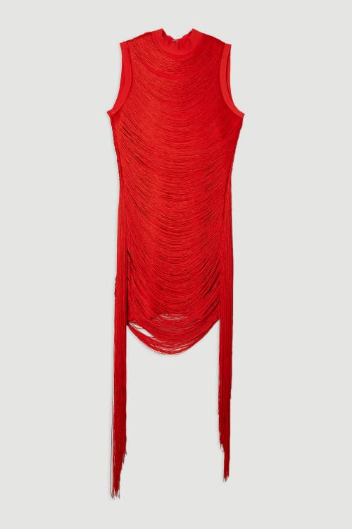 Karen Millen Knit Tassel Mini Dress In Red