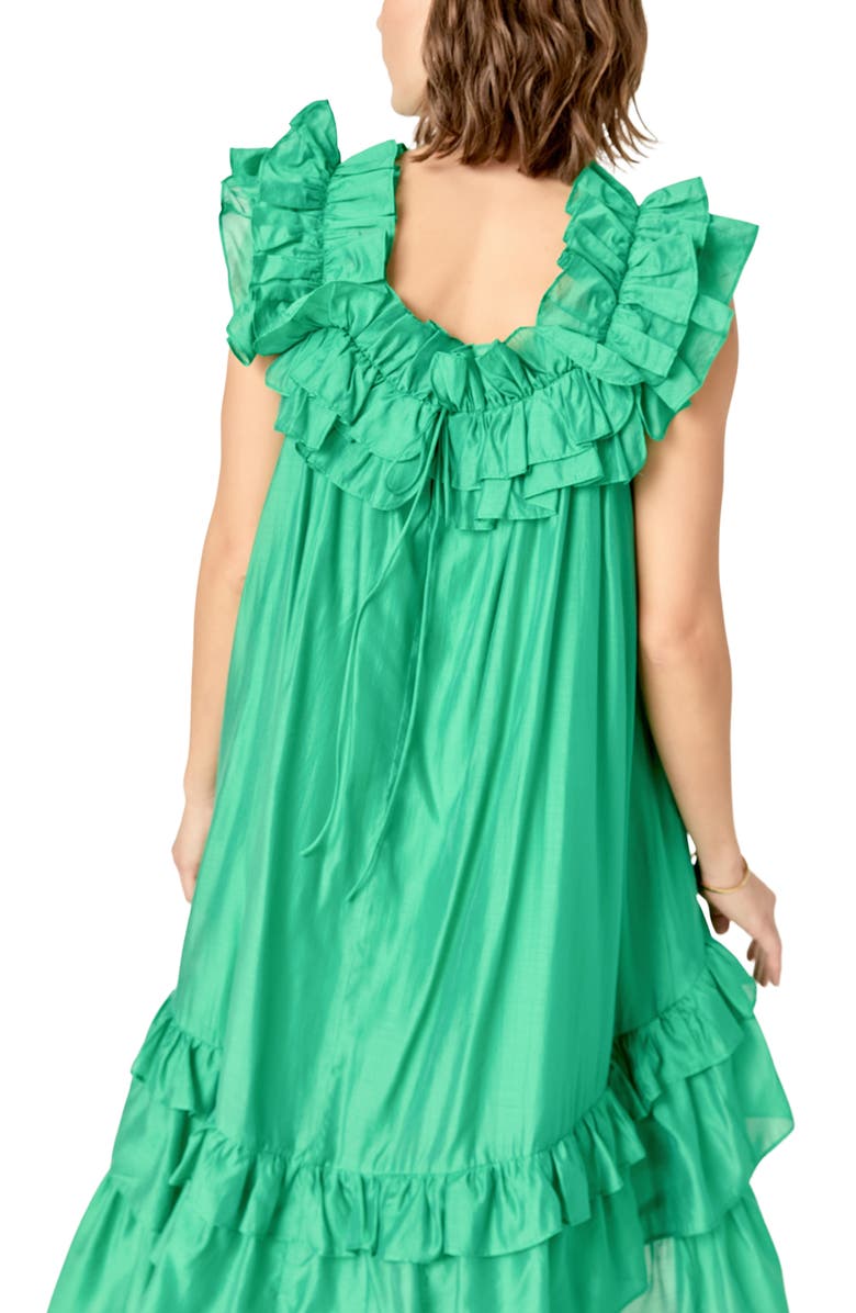English Factory Ruffle Sleeveless High-Low Maxi Dress, Alternate, color, Green