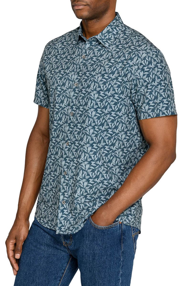 W.R.K Leaf Print Short Sleeve Button-Up Shirt, Alternate, color, Green
