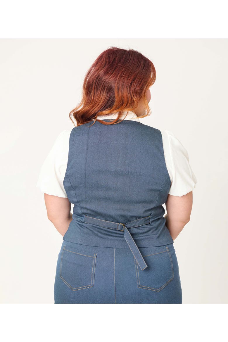 Plus Size 1940s Embroidered Button Up Vest, Alternate, color, Denim W/ Strawberries