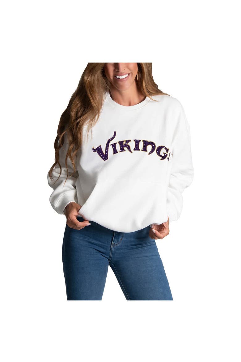 Women's Cuce White Minnesota Vikings Chenille Jeweled Sweatshirt, Alternate, color, White