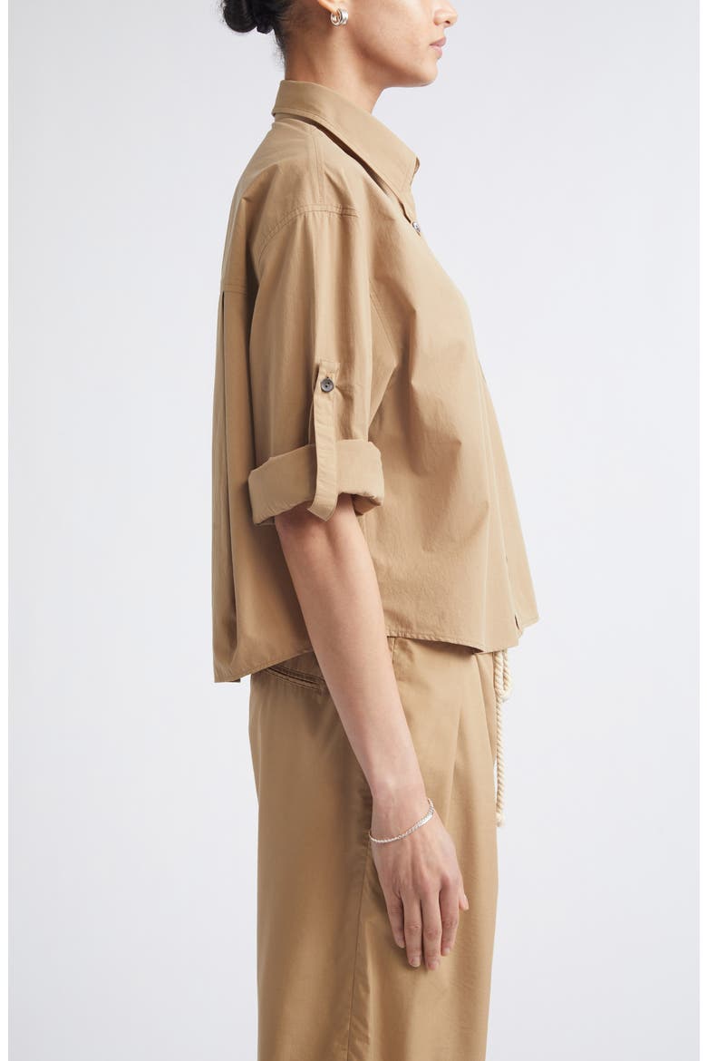 Roll Tab Sleeve Organic Cotton Crop Button-Up Shirt, Alternate, color, WALNUT