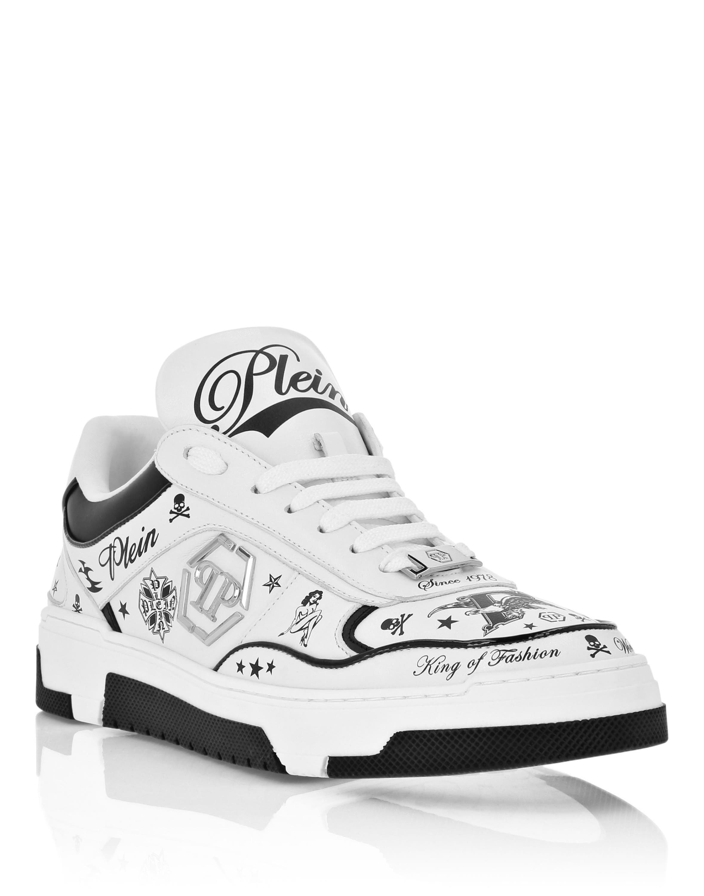 Philipp Plein Nappa Leather Low Top Sneakers All-over Plein Unisex In White