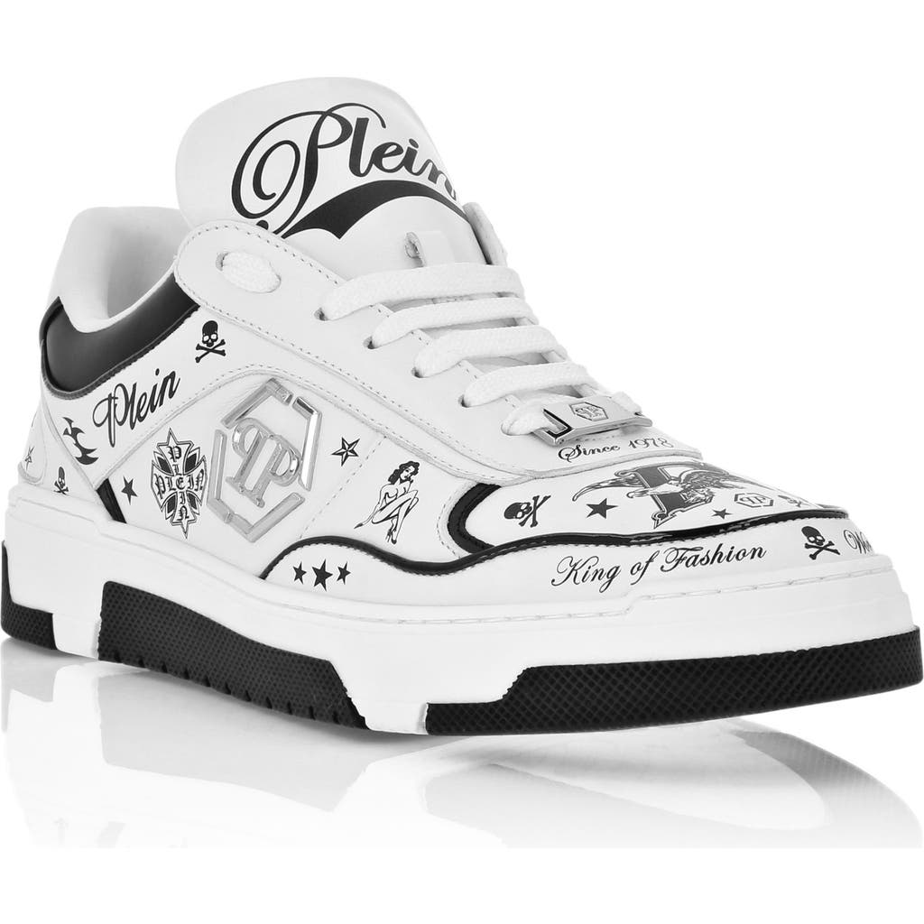 Philipp Plein Nappa Leather Low Top Sneakers All-over Plein Unisex In White