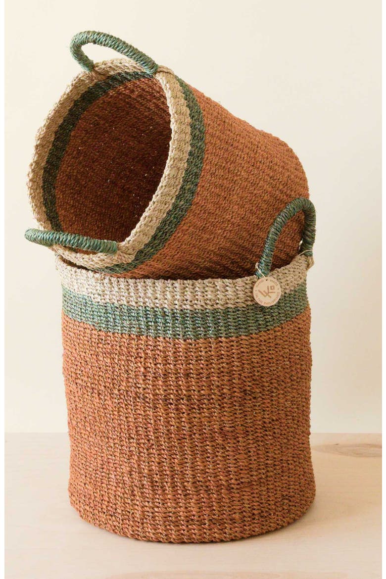 Cylinder Floor Basket with Handles, Set of 2, Alternate, color, Coral