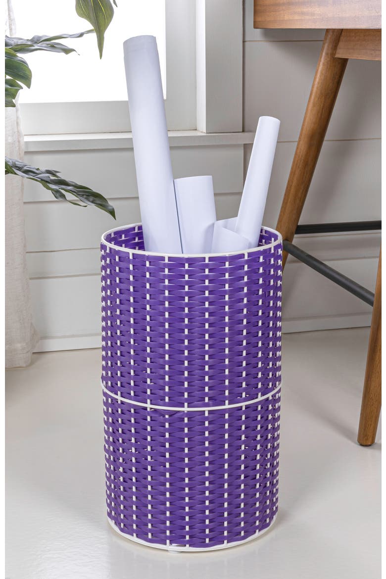 Cecil Modern Natural Wicker Cylinder Waste Basket, Alternate, color, Purple/White