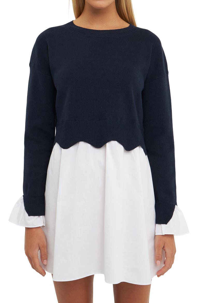 Long Sleeve Layered Dress, Alternate, color, NAVY/ WHITE