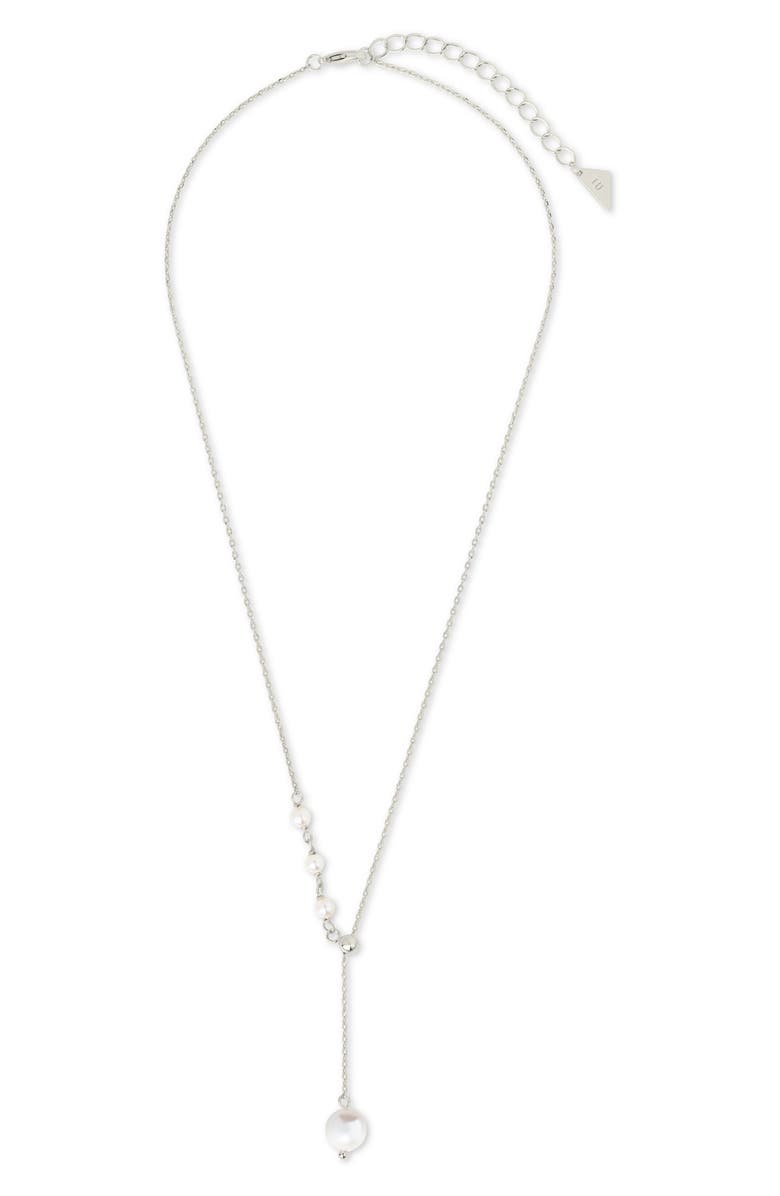 Sterling Forever Florian Freshwater Pearl Lariat Necklace, Main, color, Silver