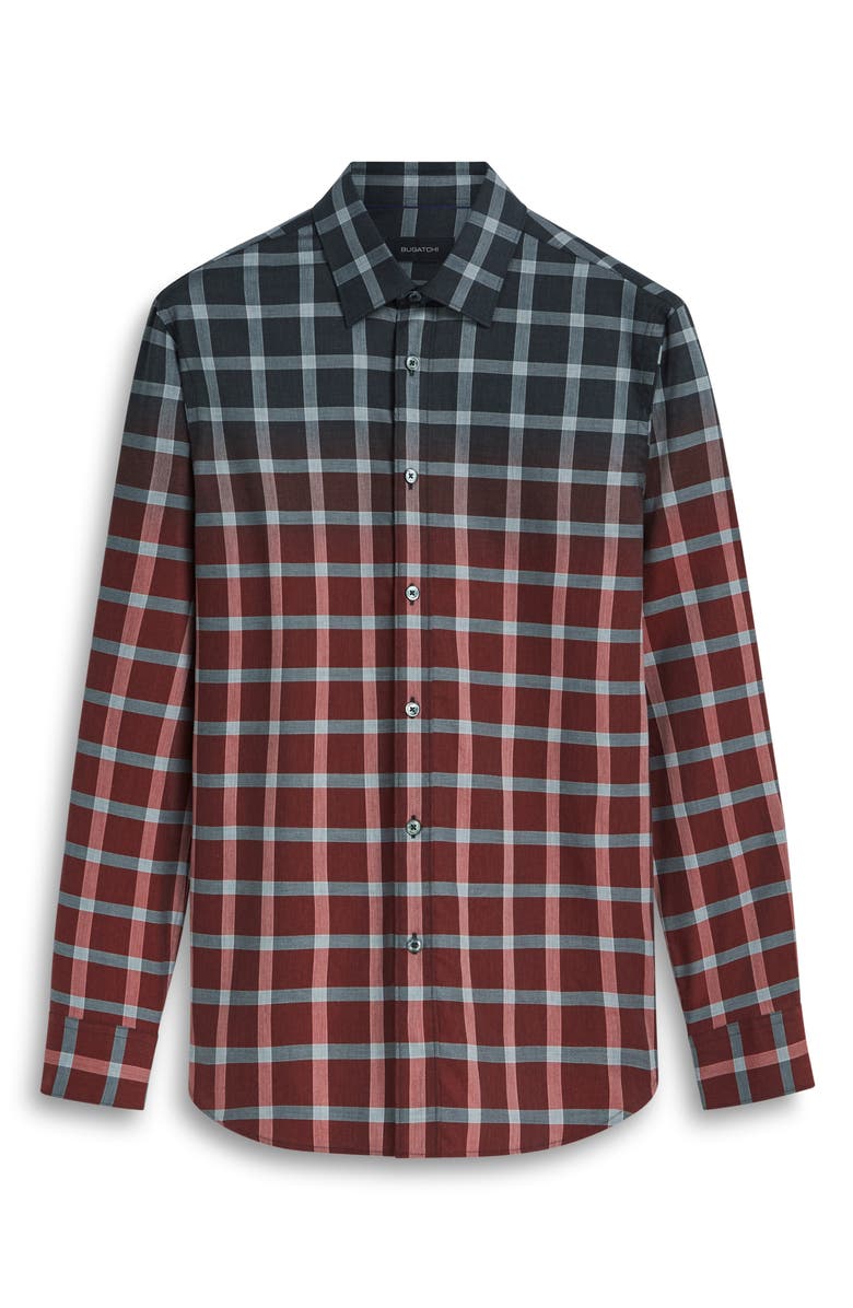 Bugatchi Julian Shaped Fit Gradient Windowpane Print Stretch Cotton Button-Up Shirt, Alternate, color, 