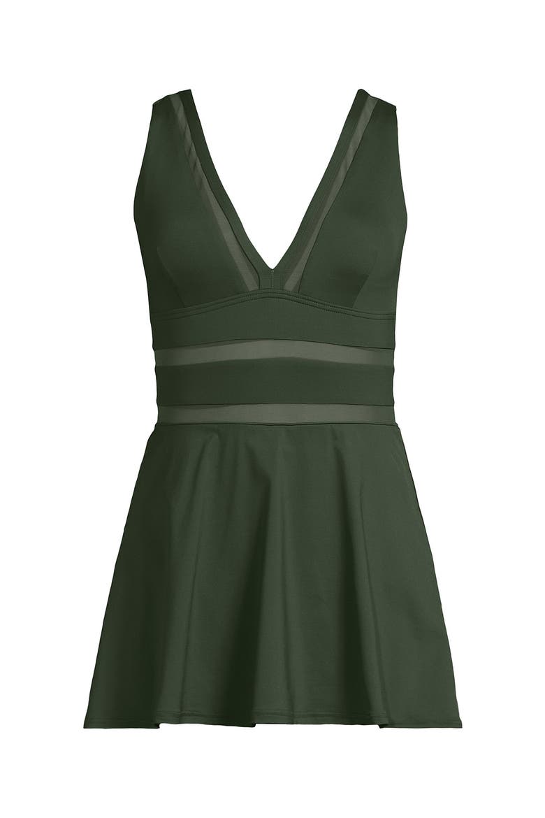 Mesh V-neck Mini Swim Dress Swimsuit, Alternate, color, Rich Olive Green