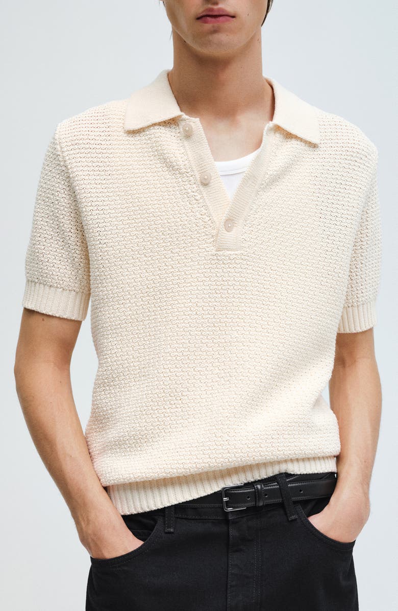 MANGO Openwork Cotton Blend Polo Sweater, Main, color,